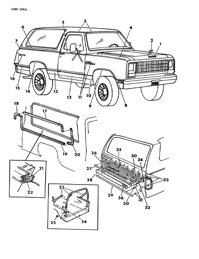 1985 Dodge Ramcharger Mouldings & Name Plates - Exterior View Diagram 2