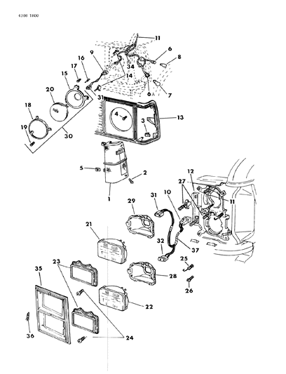 1984 Dodge Ram Wagon Lamps & Wiring (Front End) Diagram