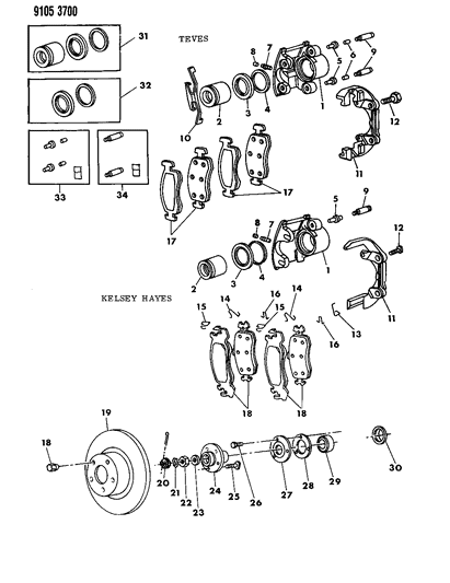 1989 Dodge Aries Brakes, Front Diagram