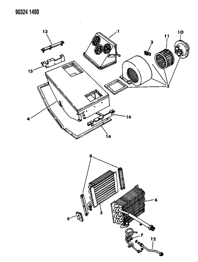 1992 Dodge Ram Wagon Rear A/C & Heater Unit Diagram