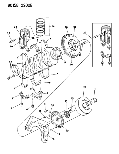 1990 Dodge Dynasty Crankshaft , Pistons And Torque Converter Diagram 1