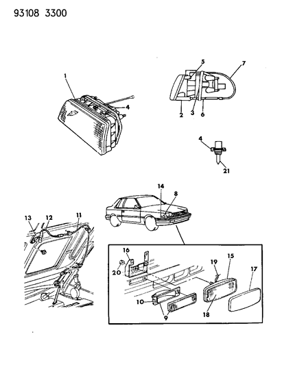 1993 Dodge Shadow Adapter Aero Head Lamp Right Diagram for 5252863