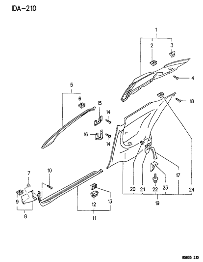 1996 Dodge Avenger Panels - Mouldings & Scuff Plate Diagram