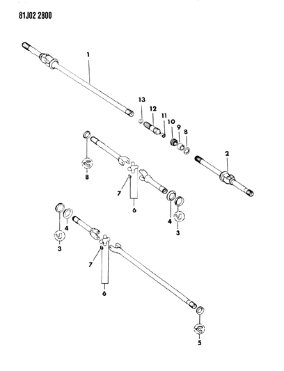 1986 Jeep J20 Shafts - Front Axle Diagram 1