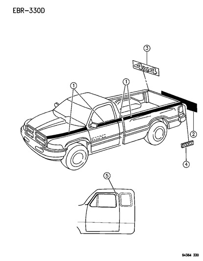 1995 Dodge Ram 3500 Tape Stripes & Decals Diagram 2