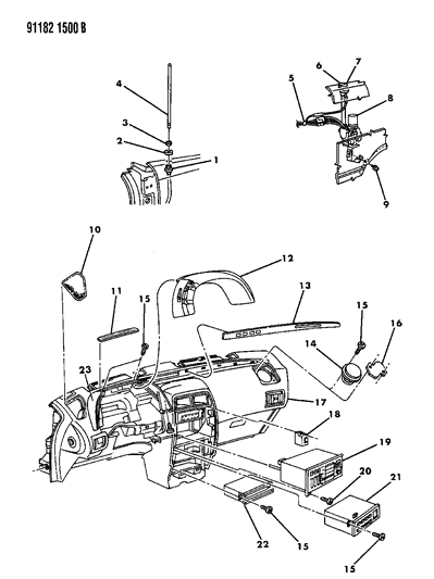 1991 Chrysler LeBaron Instrument Panel, Radio & Antenna Diagram