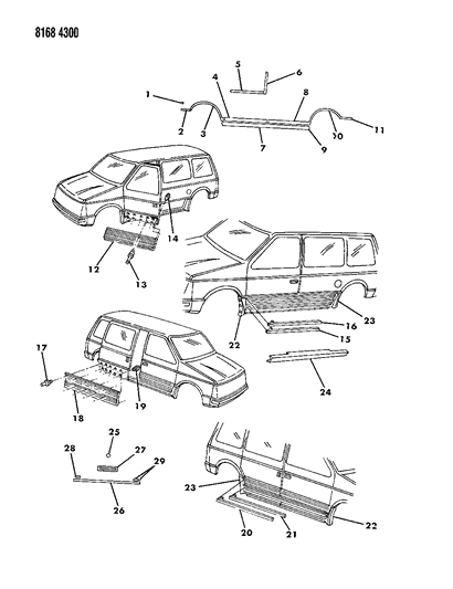 1988 Dodge Caravan Mouldings & Ornamentation - Exterior View Diagram 3