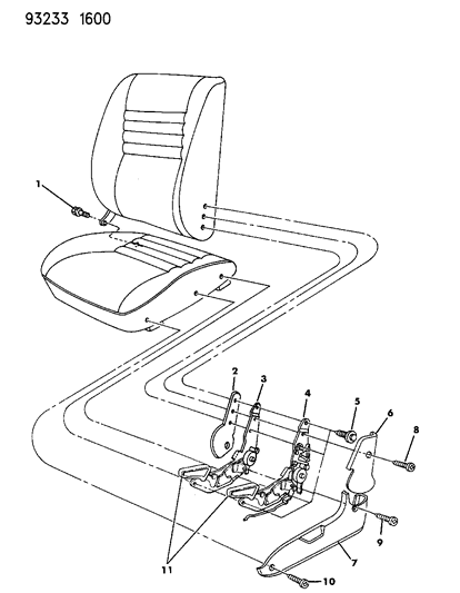 1993 Chrysler LeBaron Seat--Reclining J Body Diagram