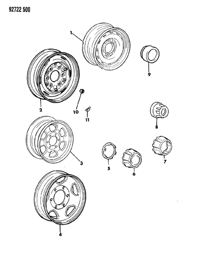 1993 Dodge Ram 50 Wheels & Covers Diagram