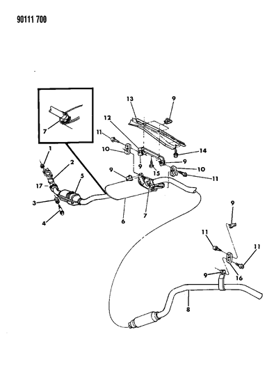 1990 Dodge Caravan Converter, Catalytic W/Pipes Diagram for E0015573