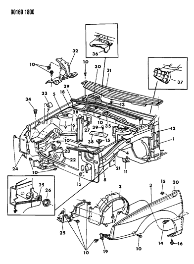 1990 Dodge Shadow Fender & Shield Diagram