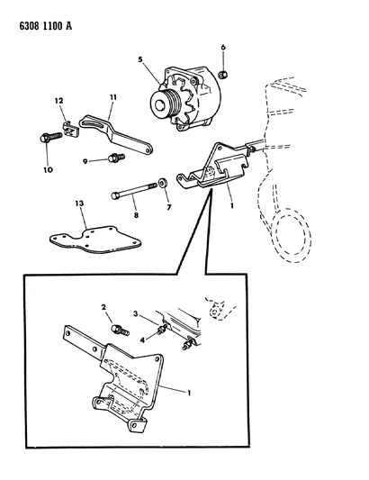 1987 Dodge Ram Van Alternator & Mounting Diagram 3