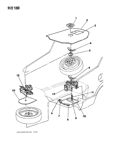 1989 Dodge Shadow Jack & Spare Tire Stowage Diagram