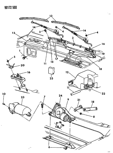 1990 Dodge Shadow Windshield Wiper & Washer System Diagram