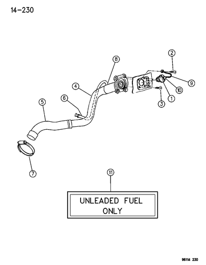 1996 Chrysler Cirrus Fuel Tank Filler Tube Diagram