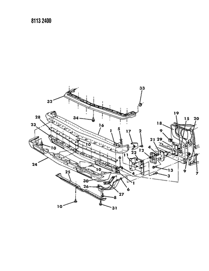 1988 Chrysler New Yorker Base Model Fascia, Bumper Front Diagram