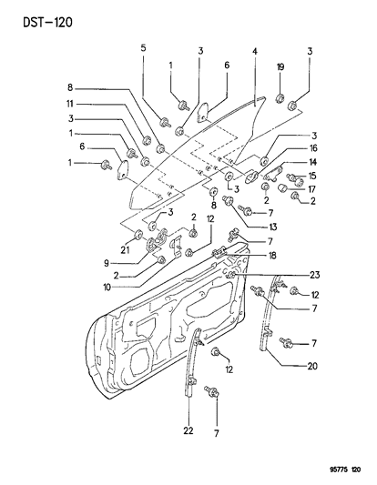 1995 Dodge Stealth Door, Front Glass & Hardware Diagram