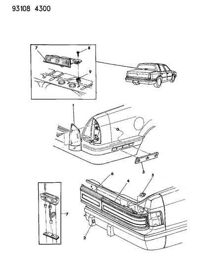 1993 Chrysler New Yorker Salon Lamps & Wiring - Rear Diagram