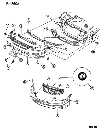 1996 Dodge Caravan Front Bumper Cover Diagram for 4883849AA