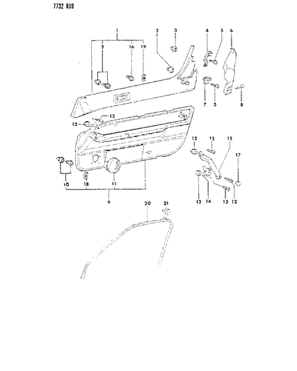 1987 Chrysler Conquest Door Trim Panel & Armrest Diagram