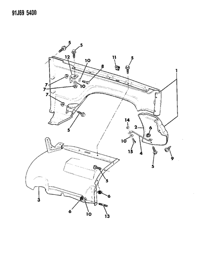 1991 Jeep Grand Wagoneer Fenders, Front Diagram