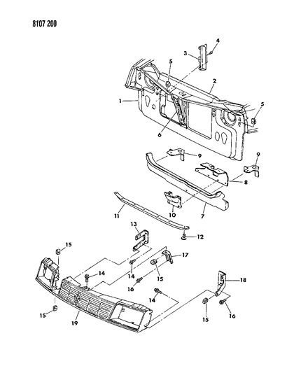 1988 Dodge Shadow Grille & Related Parts Diagram