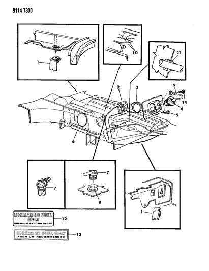 1989 Chrysler LeBaron GTC Fuel Tank & Filler Tube Diagram