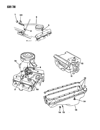 1989 Dodge Ram Van Oil Pan & Engine Breather Diagram