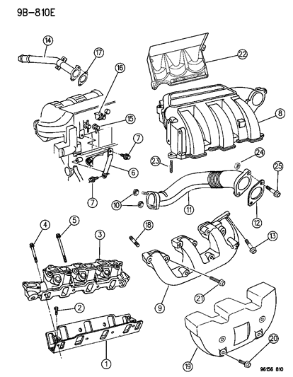 1996 Dodge Caravan Manifolds - Intake & Exhaust Diagram 3