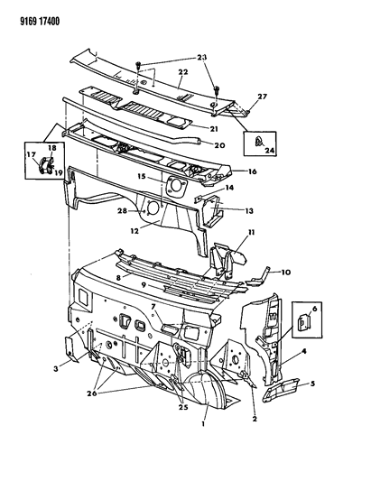 1989 Dodge Caravan Cowl & Dash Panel Diagram