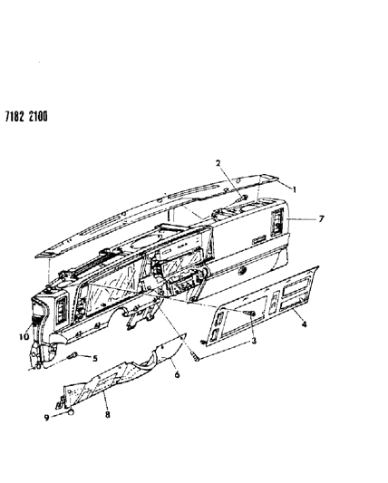 1987 Dodge Daytona Instrument Panel Bezels & Pad Diagram