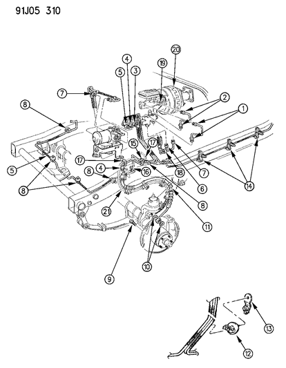 1993 Jeep Wrangler Lines & Hoses, Brake Front Diagram