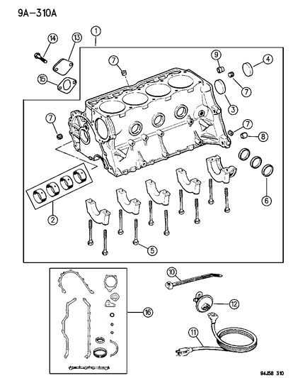 1994 Jeep Cherokee Cylinder Block & Supports Diagram 1