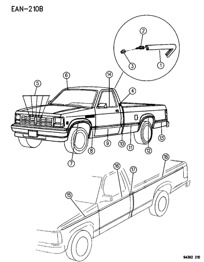 1994 Dodge Dakota Mouldings Diagram