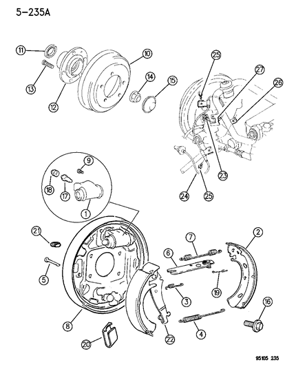 1995 Chrysler Cirrus Brakes, Rear Drum Diagram