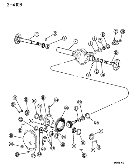 1996 Dodge Dakota Axle Assembly, Front Diagram