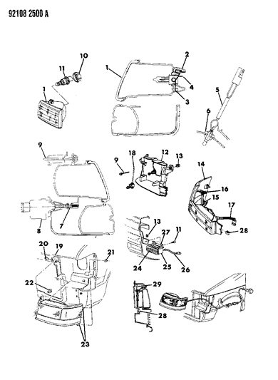 1992 Chrysler Town & Country Lamps - Front Diagram