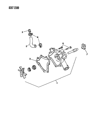 1989 Dodge W250 Water Pump & Related Parts Diagram