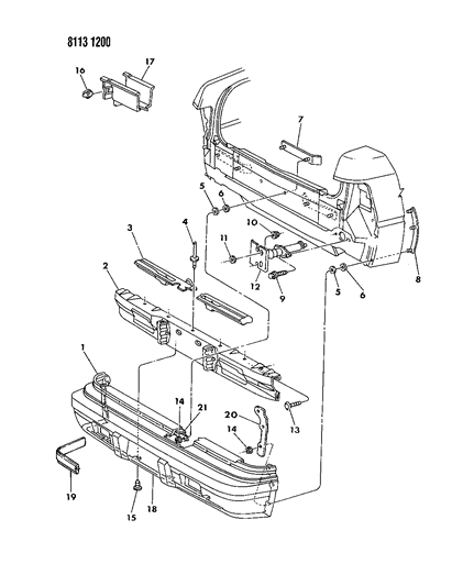 1988 Chrysler LeBaron Fascia, Bumper Rear Diagram