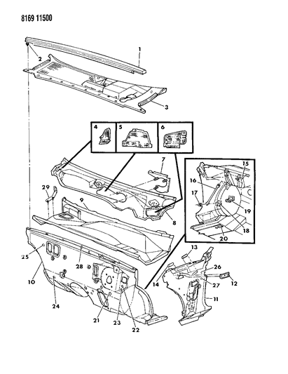 1988 Dodge Daytona Cowl & Dash Panel Diagram