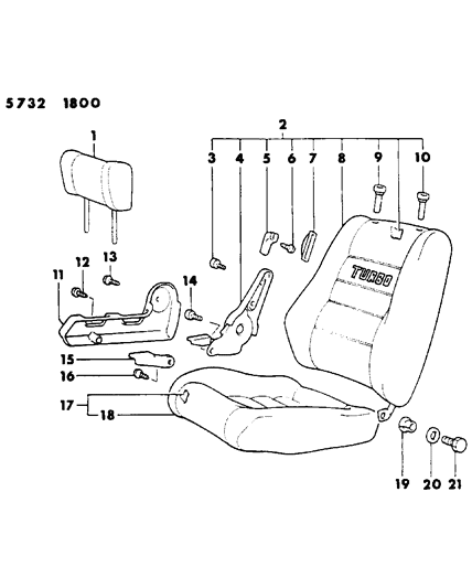 1986 Dodge Conquest Front Seat - Low Back Bucket Diagram 2