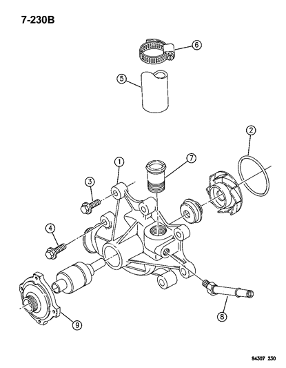 1994 Dodge Ram 2500 Water Pump & Related Parts Diagram 2