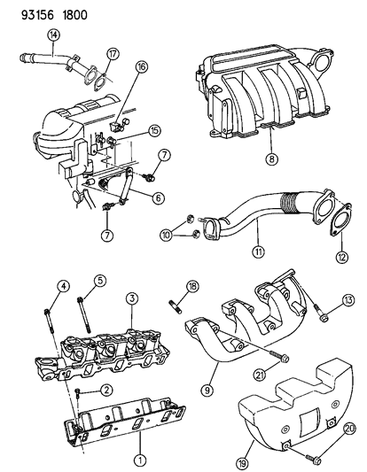 1993 Dodge Caravan Manifolds - Intake & Exhaust Diagram 3