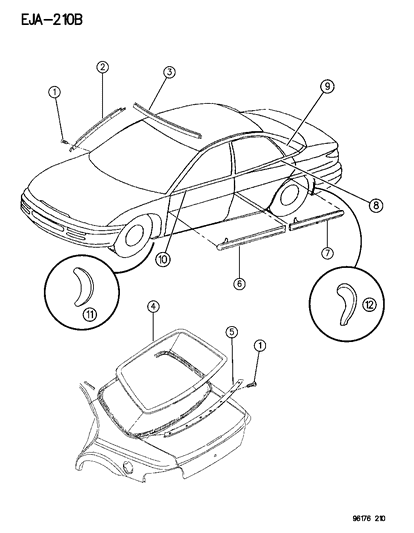 1996 Dodge Stratus Moulding & Ornamentation Diagram