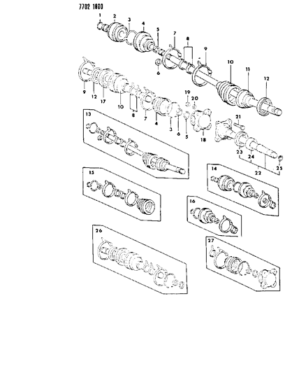 1987 Dodge Ram 50 Axle Shafts, Front Diagram