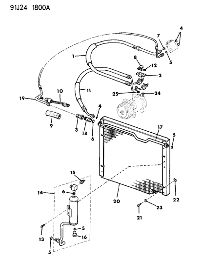 1992 Jeep Cherokee Receiver/Drier, Condenser & Hoses Diagram 3