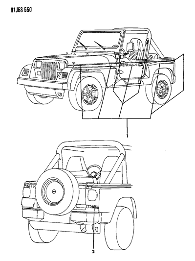 1993 Jeep Wrangler Decals, Bodyside And Rear Diagram 2