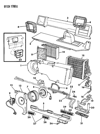 1991 Chrysler Town & Country Rear A/C & Heater Unit Diagram