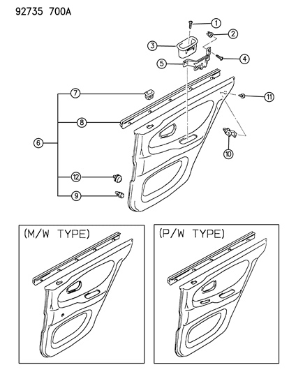 1993 Dodge Colt Door Trim Panel - Rear Diagram