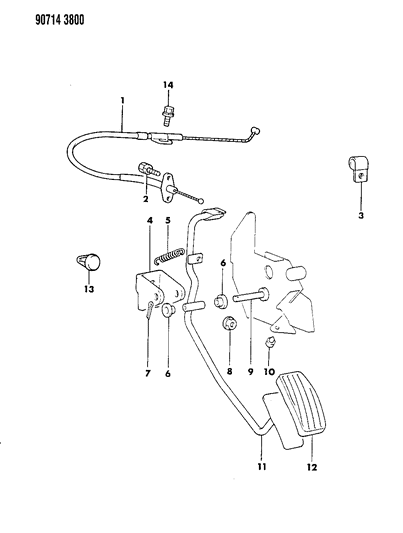 1990 Dodge Ram 50 Accelerator Linkage & Pedal Diagram